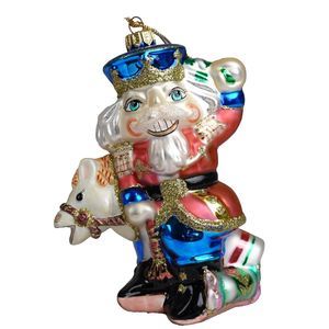 Fitz & Floyd Nutcracker On Horse Hand Painted Glass Christmas Ornament Box 2004